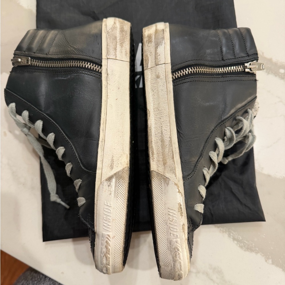Golden Goose Black Leather Studded High-Top Sneakers with Gray Laces - Picture 5 of 11